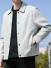 OLA Otoño Nuevo Chaqueta de Textura Vertical con Cuello Solapa para Hombre Casual Moderna Versátil Prenda Superior Abrigo de Color Sólido