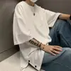 Camiseta de Seda de Hielo para Hombre de Manga Corta Holgada Ropa de Verano con Diseño de Hebilla Fresca de Verano Sensación de Hielo Manga Media Marca de Moda para Hombre Top de Cuello Redondo