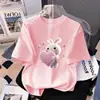 Camiseta de Manga Corta 100% Algodón Puro para Niñas Verano Nuevo Estilo Coreano Estilo Dibujos Animados Top Holgado para Niños de Edad Media y Mayores y Niñas Pequeñas