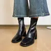2026 Nuevas Botas Elásticas Ajustadas Versátiles Adelgazantes para Mujer Tacón Grueso Tacón Alto Botines Tobilleros Uso Diario Otoño Invierno Botas Negras Retro