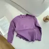 Ropa interior de punto suave y pegajosa para niños coreanos Estilo Otoño 2026 Top con volantes cuello medio alto manga larga Camiseta para niñas