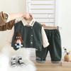 Traje de primavera para niño 2025, nuevo chaleco vaquero de estilo occidental para primavera y otoño para bebé, ropa de tres piezas, venta al por mayor