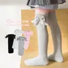 Calcetines largos para niños para primavera y otoño, estilo fino para niñas, de doble capa con lazo grande, lindos calcetines de princesa, versátiles calcetines altos hasta la rodilla