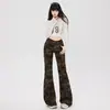 Jeans acampanados elásticos de tiro bajo camuflados para mujer, nuevo estilo 2026, corte holgado, adelgazantes, corte recto, no se pegan, de campana, pantalones de largo hasta el suelo
