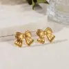 Pendientes de Acero Inoxidable con Forma de Lazo Transfronterizos Europeos y Americanos, Pendientes Versátiles de Acero de Titanio Dorados en 18K para Mujer, Pendientes de Corazón de Gama Alta