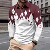 Camisa Polo de Hombre de Manga Larga con Cremallera Otoño Nuevo Europeo y Americano Estampado Digital 3D Casual para Exteriores