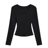 Nueva Camiseta de Manga Larga con Cuello en V Kardashian Primavera y Otoño 2025 para Mujer Skims Ajustada Top Corto Básico