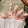 Puntas para Uñas Ojo de Gato Puramente Hechas a Mano, Estilo Francés Sencillo con Pedrería, Parches de Uñas Artísticas Hechos a Mano, Piezas de Uñas Postizas, Venta al por Mayor desde Fabricante, Longitud Media