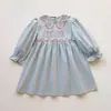 Outono 2026 Novo Vestido Infantil Feminino Bordado Floral Francês Mangas Bufantes Tecido de Algodão Vestido Princesa Infantil Vestido de Manga Longa
