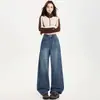 Jeans de pierna curva para mujer, nueva colección primavera/otoño, corte holgado, tiro alto, fluidos, versátiles, largos hasta el suelo, efecto adelgazante, disponibles para dropshipping