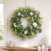 Corona de Hojas de Eucalipto y Rosas Blancas Hojas de Eucalipto Hogar Nórdico Puerta Principal Decoración Árbol de Navidad Transfronteriza Artificial