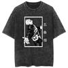 Camiseta retro lavada de hip hop callejero con animación de cinco vías, encantamiento, batalla, gráfico, informal, de algodón, de verano, de manga corta