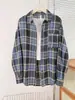 Camisa a Cuadros Transfronteriza para Mujer, Holgada de Manga Larga Estilo Primavera y Otoño, Versátil Casual Diseño Retro Americano, Chaqueta Camisa Estilo Coreano