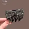 Pente de cabelo elegante com laço de diamante negro, pente de cabelo completo de diamante de luxo leve para mulheres, pente versátil para modelar franja lateral e cabelos soltos