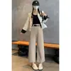 Calça Jeans Feminina de Algodão Tencel Wide Leg, Novo Estilo Primavera, Petite Caimento Solto, Calça Reta Emagrecedora