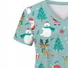 Serie Navideña Papá Noel y Renos Impresión 3D Camiseta Versátil de Uso Diario para Mujer con Cuello en V de Manga Corta Uniforme de Lactancia
