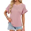 Amazon Exportación Transfronteriza Europea y Americana Nueva Ronda de Primavera y Verano Camiseta de Manga Corta Holgada de Encaje Cuello Redondo Tops para Mujer