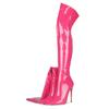 Botas de Moda Transfronteiriças, Bico Fino, Zíper Traseiro, Salto Agulha, Botas de Cano Longo Justas, Botas Femininas, Estilo Europeu e Americano, Acima do Joelho, Botas Longas de Couro Brilhante, Tamanho 42