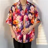 Camisa hawaiana de manga corta con estampado floral para hombre, estilo Hong Kong, holgada, de verano, moderna, informal, con mangas tres cuartos.