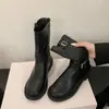 Botas Vaqueras Western con Hebilla Retro para Mujer 2026 Nuevos Zapatos Marrones Botines Cortos Piel Suave Botas de Montar a Media Pantorrilla Tacón Grueso Botas Martin
