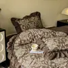 2025 Nuevo Estilo Retro Lino Cáñamo Crudo Encaje Juego de Cuatro Piezas Estilo Encaje Coreano Cama Sábanas de Cama Juego de Tres Piezas Listo para la Venta