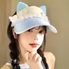 Bonito Sombrero de Sol con Orejas de Gato para Mujer, Sombrero de Sol de Verano con Protección Solar, Hace que la Cara Parezca Más Pequeña, Estilo de Dibujo Animado Lindo, Sombrero de Sol Estilo Coreano Versátil