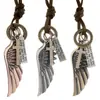 Joyería de Venta Caliente Europea y Americana, Colgante Personalizado de Alas de Ángel de Aleación, Collar de Cuero, Cadena Larga Simple Ajustable para Suéter