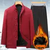 Casaco Masculino Vovô Tang para Meia-Idade e Idosos Aniversário Casamento Pai Estilo Chinês com forro de fleece Terno Espesso