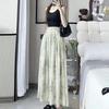 Falda Estilo Bolsillo Tie-Dye Hielo Seda Falda Yamamoto Femenina Cintura Alta Adelgazante Look Drapeada Línea A