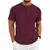 2026 Camiseta Henley de Verano para Hombre con Textura, Cuello Henley, Manga Corta, Elástica, Casual, Holgada
