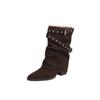 Botines Altos de Tacón Alto con Punta Aguda Marrones Retro para Mujer 2025 Otoño e Invierno Nuevos Botines de Media Caña Primavera y Otoño Botas de Moda para Mujer