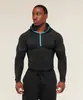 Camisa esportiva de manga comprida masculina GYMSHARK/ONYX5, com zíper parcial, justa, de secagem rápida, respirável, em estoque na fábrica, transfronteiriça