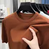 Camiseta Masculina de Manga Curta, Verão em Malha Fina Imitando Lã, Gola Redonda, Base de Cor Sólida, Totalmente Tricotada à Máquina na Horizontal Manga Curta Masculina