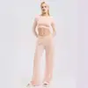 Moda Transfronteriza Europea y Americana Sexy que Muestra el Ombligo Pantalones de Manga Larga Pijama Primavera Nuevo Cómodo Dos Piezas Ropa de Casa para Mujer