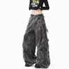 Marca Tendência Estilo Americano Vibe Deserto Moda Zíper Bolso Grande Calça Jeans de Trabalho Unissex Jeans Vintage