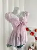 Camisa Plisada Rosa 2026 con Lazo para Ceñir la Cintura y Volantes para Mujer, Top Adelgazante de Verano, Blusa Exquisita de Estilo Francés
