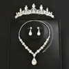 Tocados Europeos y Americanos Transfronterizos para Novias, Corona de Pedrería, Collar, Pendientes, Juego de Tres Piezas, Vestido de Novia, Juego de Joyería para Novias