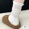 Meias quentes, versáteis, de comprimento médio, com babados e acabamento em renda, estilo retrô, elásticas, macias, hipoalergênicas e confortáveis - Meias Zhuji