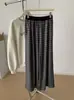 Pantalones largos de punto para mujer con raya de color contrastante en la cintura, cintura elástica de otoño, caída fluida, casual, holgados, estilo perezoso, hasta el suelo, estilo coreano