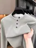 Sudadera de hombre con cuello redondo, estilo falso dos piezas, nuevo estilo otoño e invierno, forro polar y engrosada, manga larga con botones, corte holgado para hombres de mediana edad