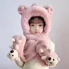 Conjunto de 3 Peças Urso Chapéu e Cachecol Pai-Filho Tudo-em-Um Crianças Bebê Pelúcia Grossa Fofa Cachecol e Luvas