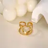 Anillo Popular de Diseño de Línea Geométrica Acero Inoxidable Chapado en Oro de 18 Quilates Simple Abierto Ajustable Anillo de Estilo Metálico para Mujeres