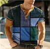 Comercio Exterior Transfronterizo Camiseta Nueva de Manga Corta para Hombre con Estampado Digital 3D y Tapeta Frontal de 3 Botones, Ropa Casual de Moda para Hombre