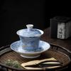 Esmalte Hecho a Mano Cloisonné Tazón con Tapa de Plata de Alta Gama Estilo Chino Año del Dragón Tazón de Tres Talentos Juego de Té Doméstico de Cerámica para Kung Fu Taza de Té