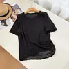 Tricô de Manga Curta Estilo Old Money para Mulheres, Gola Redonda Solta, Design Recortado, Top Camiseta Versátil 11990