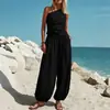 Verão 2026 Novo Cruzamento Europeu e Americano Casual Estilo Simples Cor Sólida Sem Mangas Colete Solto Cintura Alta Calça Longa Conjunto Roupas Femininas