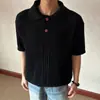 Estilo Old Money Americano Tricô Canelado Gola Polo Manga Curta Unissex Simples Casual Versátil Caimento Relaxado Top Camiseta