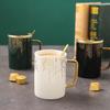 Taza de cerámica de lujo nórdico original con asa recta dorada, gran capacidad, para café, leche, té, regalo de desayuno, Taza