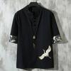 . Estilo Chino Grulla Ropa Fina para Hombre Soldado Zhitao Bordado de Grulla Camiseta de Lino Fina de Manga Corta para Hombre de Verano
