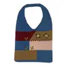 Bolsa Tecida Feminina com Costura Colorida Bolsa de Mão/Ombro Crochê à Mão de Lã Estilo Mori Bolsa de Compras Tricotada Bordada à Mão
